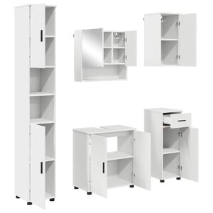 vidaXL Set de mobilier pentru baie 5 pcs Alb Lemn compozit & Metal