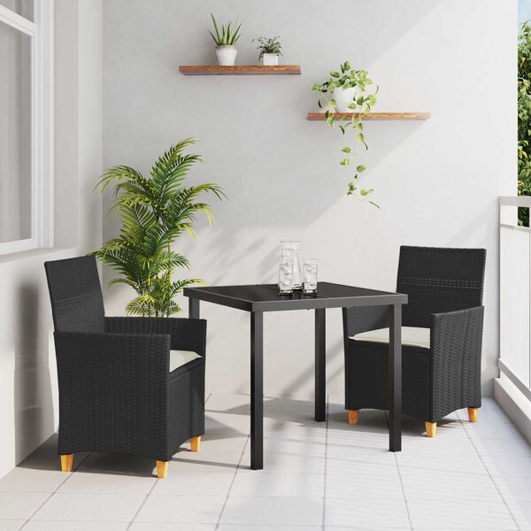 vidaXL Set de masă pentru grădină 3 pcs Negru poliratan