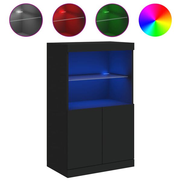 vidaXL Servantă cu lumini LED, negru, 60,5x37x100 cm