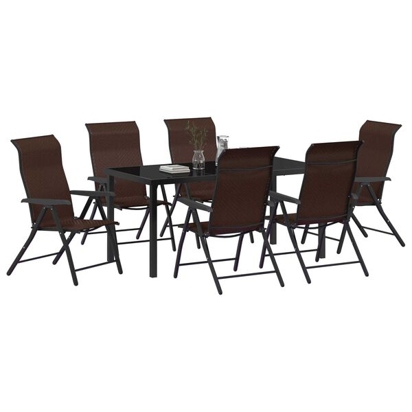 vidaXL Set de masă pentru grădină 7 pcs Maro Rattan poli