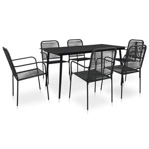 vidaXL Set mobilier de grădină, 7 piese, negru, fr&acirc;nghie bumbac & oțel