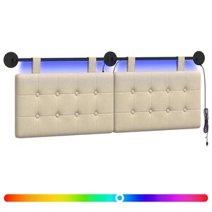 vidaXL Tăblie de pat suspendată Cu lumină LED Crem Țesătură