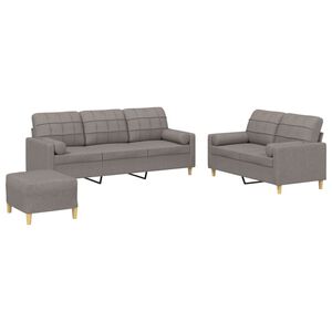 vidaXL Set de canapele cu perne, 3 piese, gri taupe, textil