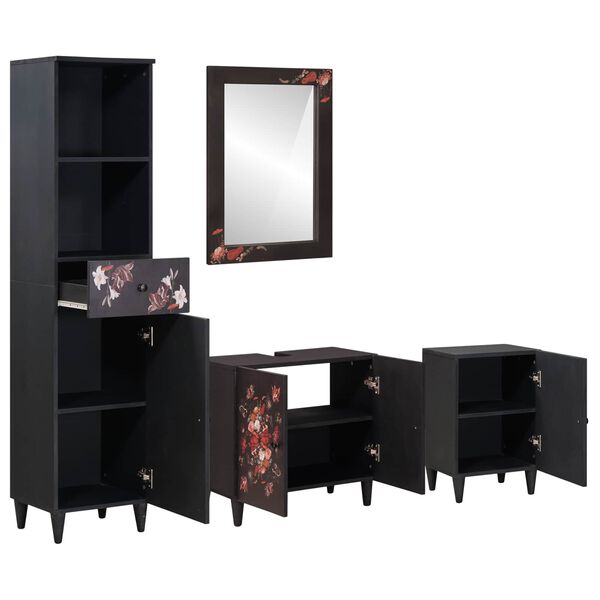 vidaXL Set dulap baie cu sertar Pe perete 4 pcs Lemn de mango solid