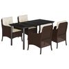 vidaXL Set mobilier de grădină, 5 piese, cu perne, maro, poliratan