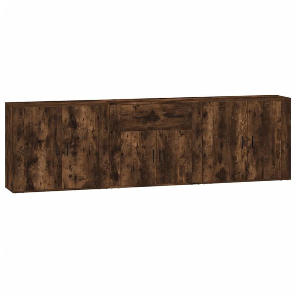 vidaXL Servantă, 3 buc., stejar fumuriu, lemn prelucrat