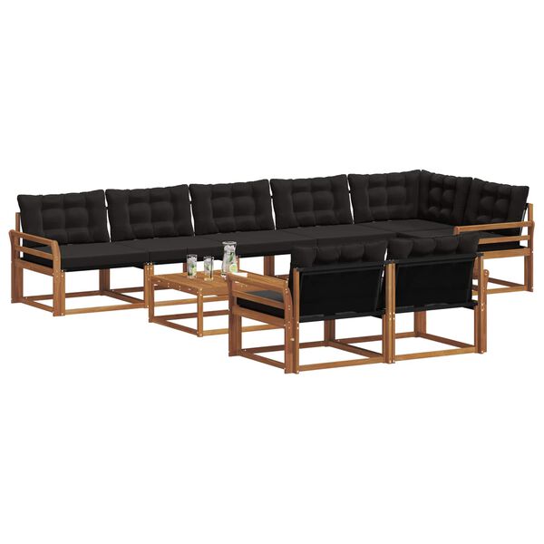 vidaXL Set de canapele de exterior cu pernă 9 pcs Natural și Negru