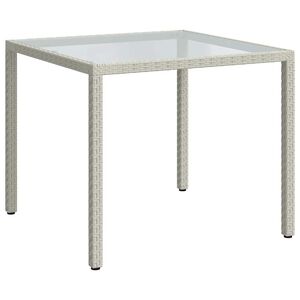 vidaXL Masă grădină, alb, 90x90x75 cm, sticlă securizată și poliratan