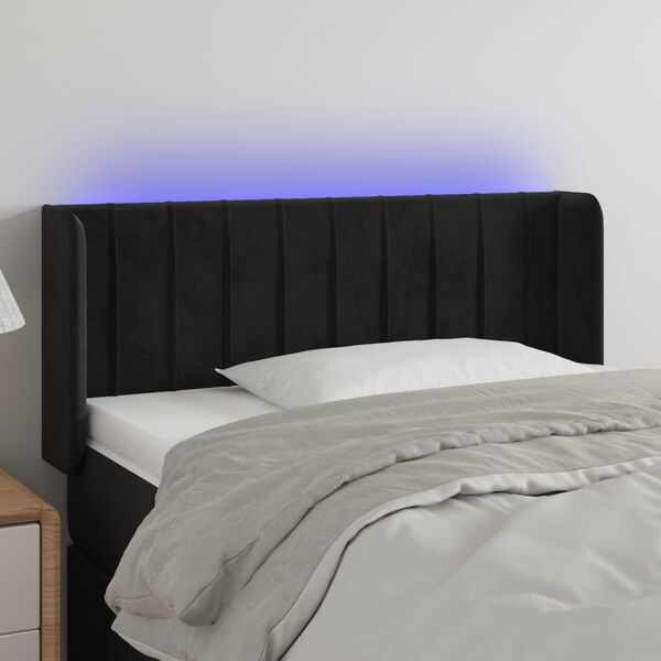 vidaXL Tăblie de pat cu LED, negru, 103x16x78/88 cm, catifea
