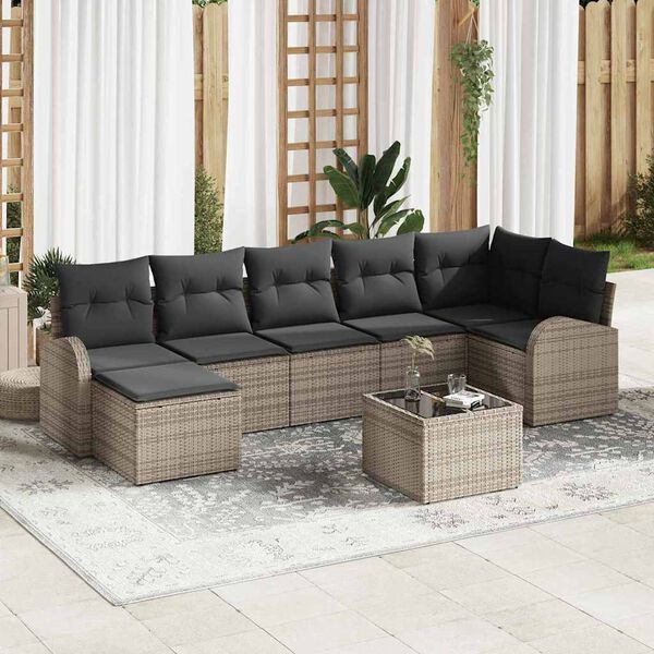 vidaXL Set de canapele pentru grădină cu pernă 8 pcs Gri Rattan poli