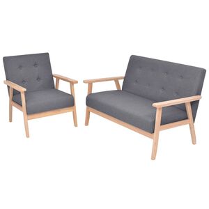 vidaXL Set cu canapea, 2 piese, material textil, gri &icirc;nchis