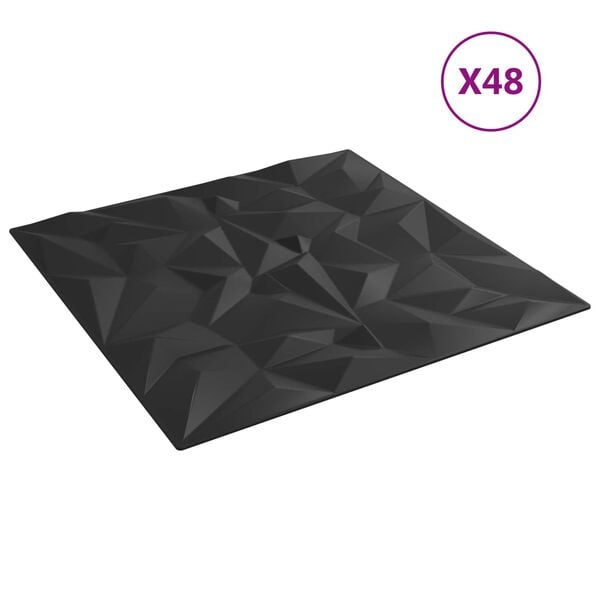 vidaXL Panouri de perete 48 pcs Negru 50 x 50 cm Spumă XPS