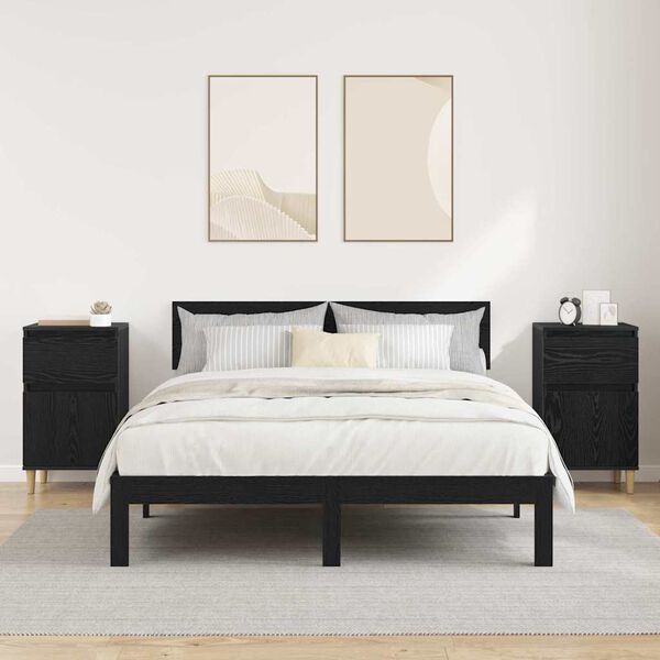 vidaXL Dulap de noapte cu sertar 2 pcs Stejar Negru 40 x 35 x 70 cm