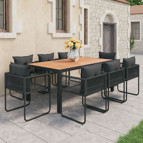 vidaXL Set mobilier de grădină, 9 piese, negru și maro, ratan PVC