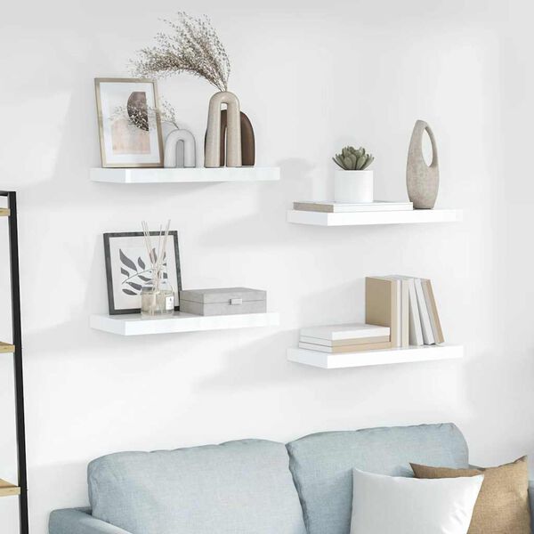 vidaXL Rafturi de perete, 4 buc., alb extralucios, 50x23x3,8 cm, MDF
