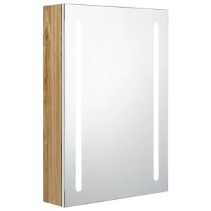vidaXL Dulap de baie cu oglindă și LED, alb și stejar, 50x13x70 cm