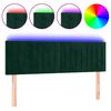 vidaXL Tăblie de pat cu LED, verde &icirc;nchis, 144x5x78/88 cm, catifea