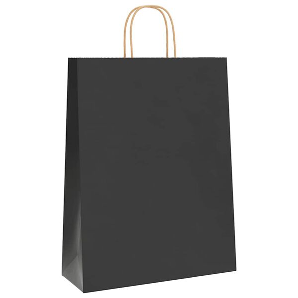 vidaXL Pungi de hârtie 250 buc cu mânere negre 32x12x42 cm