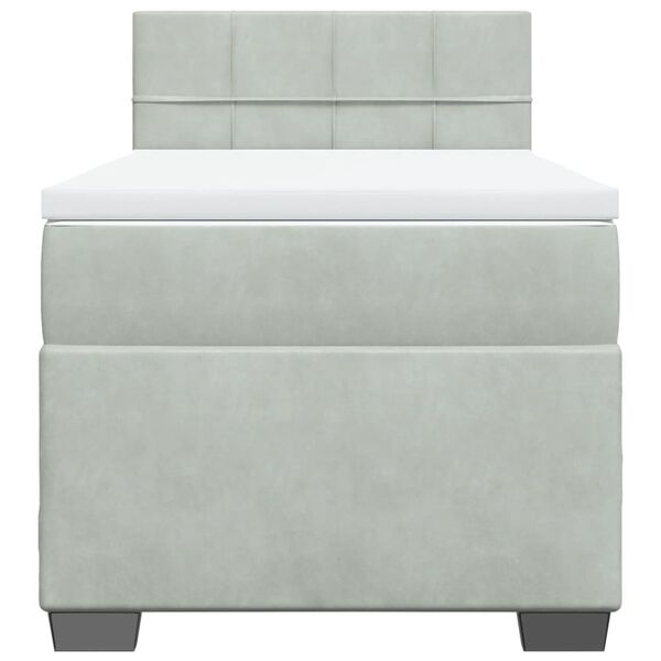 vidaXL Pat box spring cu saltea, gri deschis, 90x190 cm, catifea
