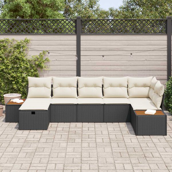vidaXL Set de canapele pentru grădină cu pernă 7 pcs Negru Rattan poli