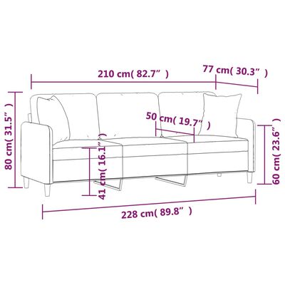 vidaXL Canapea cu 3 locuri cu perne&pernuțe gri închis 210 cm textil