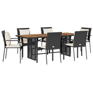vidaXL Set mobilier de grădină cu perne, 7 piese, negru, poliratan
