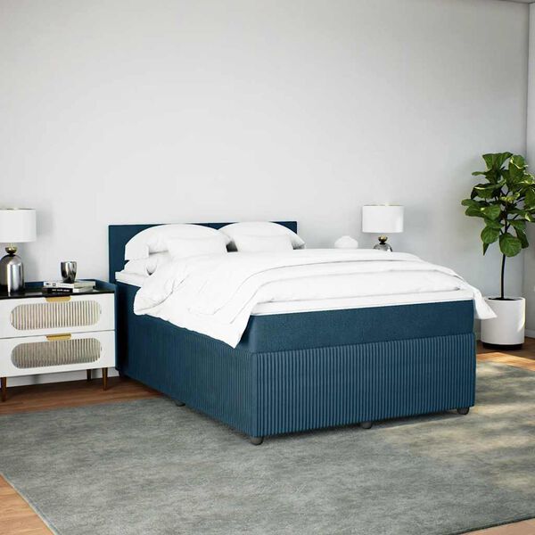 vidaXL Pat box spring cu saltea, albastru, 160x200 cm, catifea