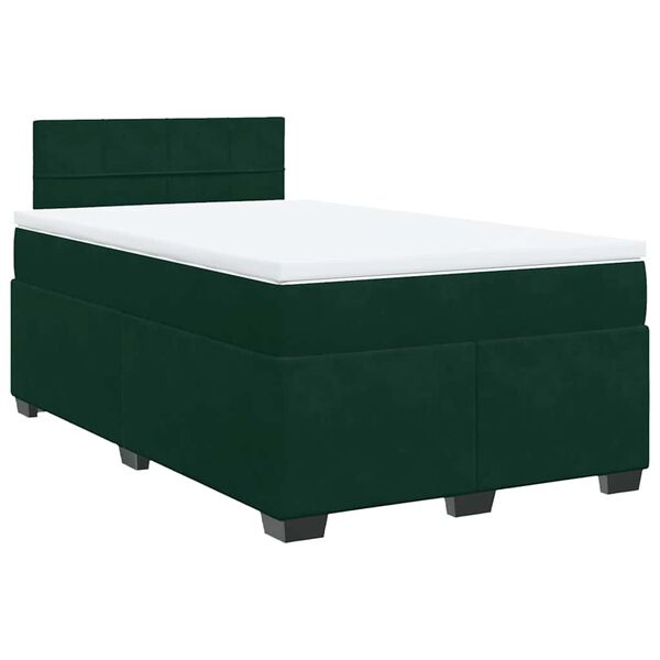 vidaXL Pat box spring cu saltea, verde &icirc;nchis, 120x200 cm, catifea