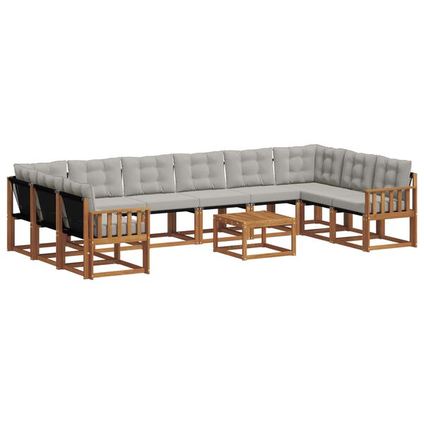 vidaXL Set de canapele de exterior 11 pcs Gri natural și deschis