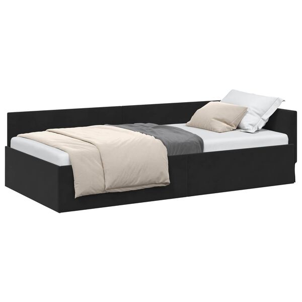 vidaXL Cadru de pat colțar cu headboard Negru 90 cm x 200 cm Catifea