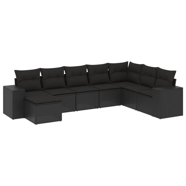 vidaXL Set mobilier de grădină cu perne, 8 piese, negru, poliratan