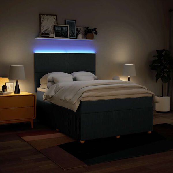 vidaXL Pat continental cu saltea, albastru, 140x200cm, material textil