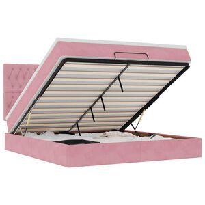 vidaXL Cadru de pat otoman cu saltele Roz 160x200cm catifea