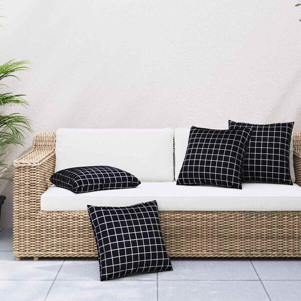 vidaXL Perne decorative &Icirc;n carouri 4 pcs Carouri Negre 50 x 50 cm