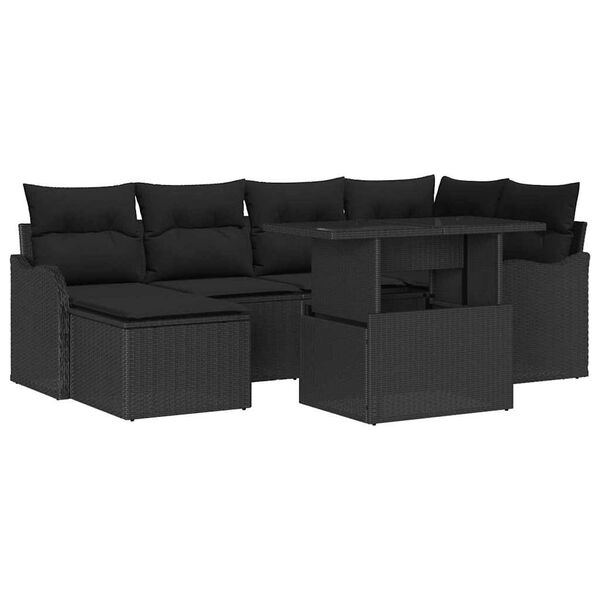 vidaXL Set de canapele pentru grădină cu pernă 7 pcs Negru Rattan poli