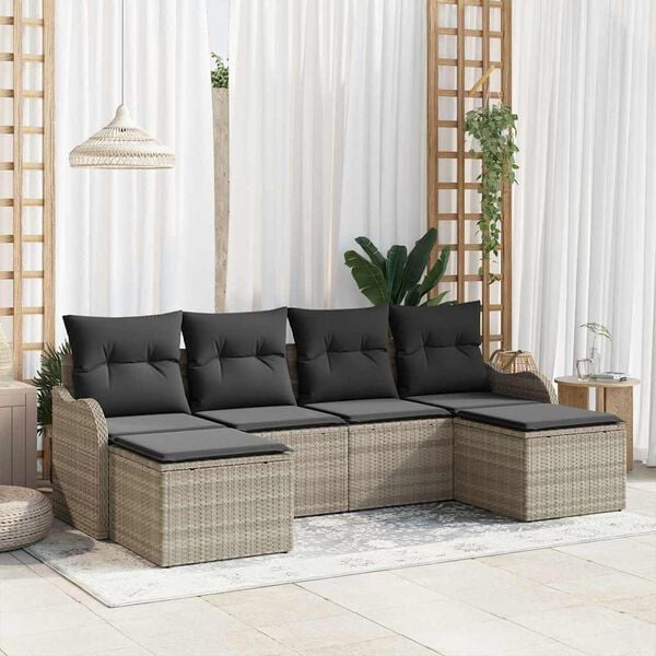 vidaXL Set de canapele pentru grădină 6 pcs Gri deschis Rattan poli