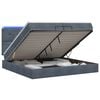 vidaXL Pat Ottoman cu Saltea și LED Gri &icirc;nchis 200 x 200 cm Catifea