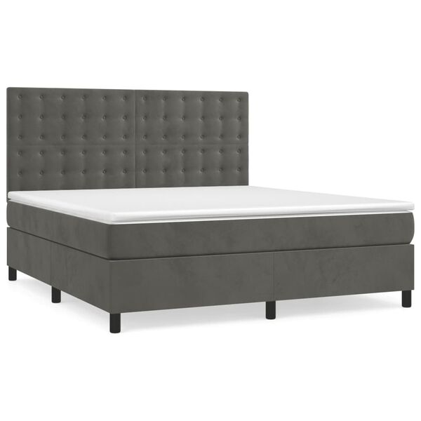 vidaXL Pat box spring cu saltea, gri &icirc;nchis, 180x200 cm, catifea
