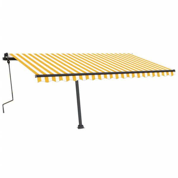 vidaXL Copertină retractabilă manual cu LED, galben și alb, 450x350 cm