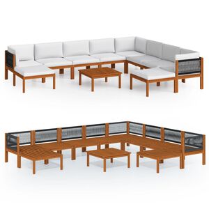 vidaXL Set fotoliu de grădină cu 11 piese și perne, lemn crem, acacia și fr&acirc;nghie