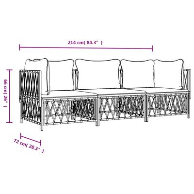 vidaXL Set mobilier de grădină, 3 piese, cu perne, alb, oțel