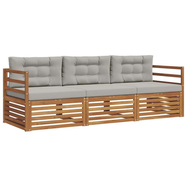 vidaXL Set de canapele de exterior 3 pcs Gri natural și deschis