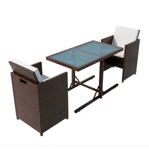 vidaXL Set bistro cu perne, 3 piese, maro, poliratan