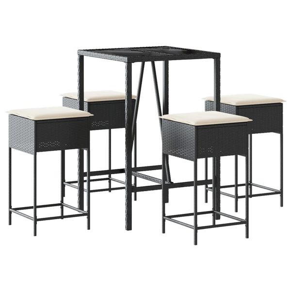 vidaXL Set mobilier bar de grădină cu perne, 5 piese, negru, poliratan