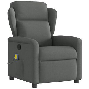 vidaXL Fotoliu reclinabil cu masaj, gri &icirc;nchis, material textil