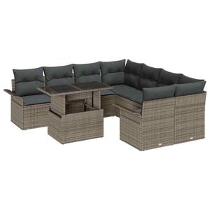 vidaXL Set de canapele pentru grădină cu pernă 9 pcs Gri poliratan