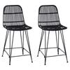 vidaXL Scaun de bar 2 pcs Negru 44 x 54 x 96 cm Rattan și oțel
