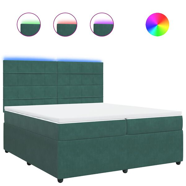 vidaXL Pat box spring cu saltea, verde &icirc;nchis, 200x200 cm, catifea