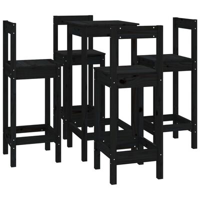 vidaXL Set mobilier de bar, 5 piese, negru, lemn masiv de pin