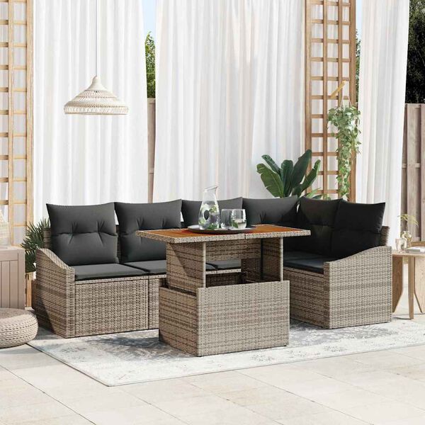 vidaXL Set de canapele pentru grădină 6 pcs Gri Rattan poli